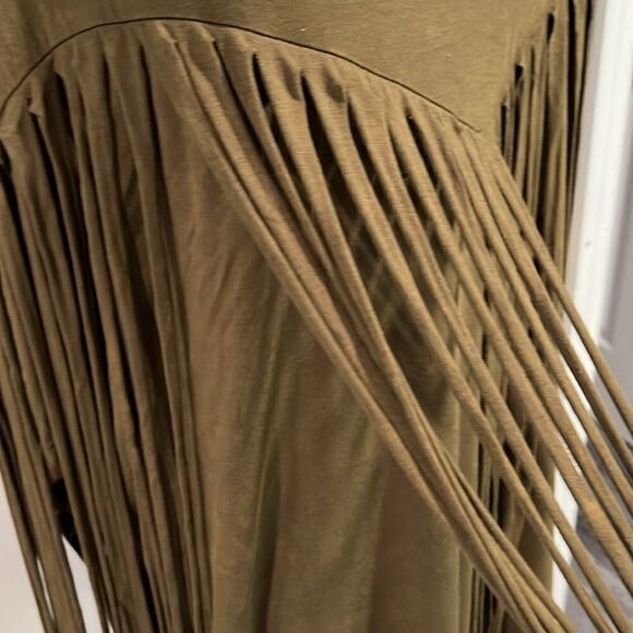 RARE Nordstrom POL army green distressed loose fringe tunic top - S/M - Picture 4 of 7